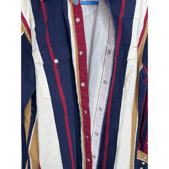 Vintage Wrangler Brushpopper Western Multicolor Pearl Snap Stripe Size Large - Picture 9 of 9
